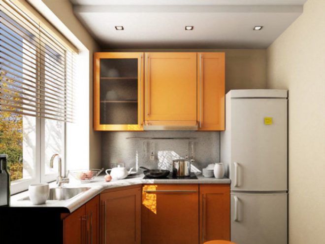 Стильный дизайн кухни 5 кв. м. с холодильником