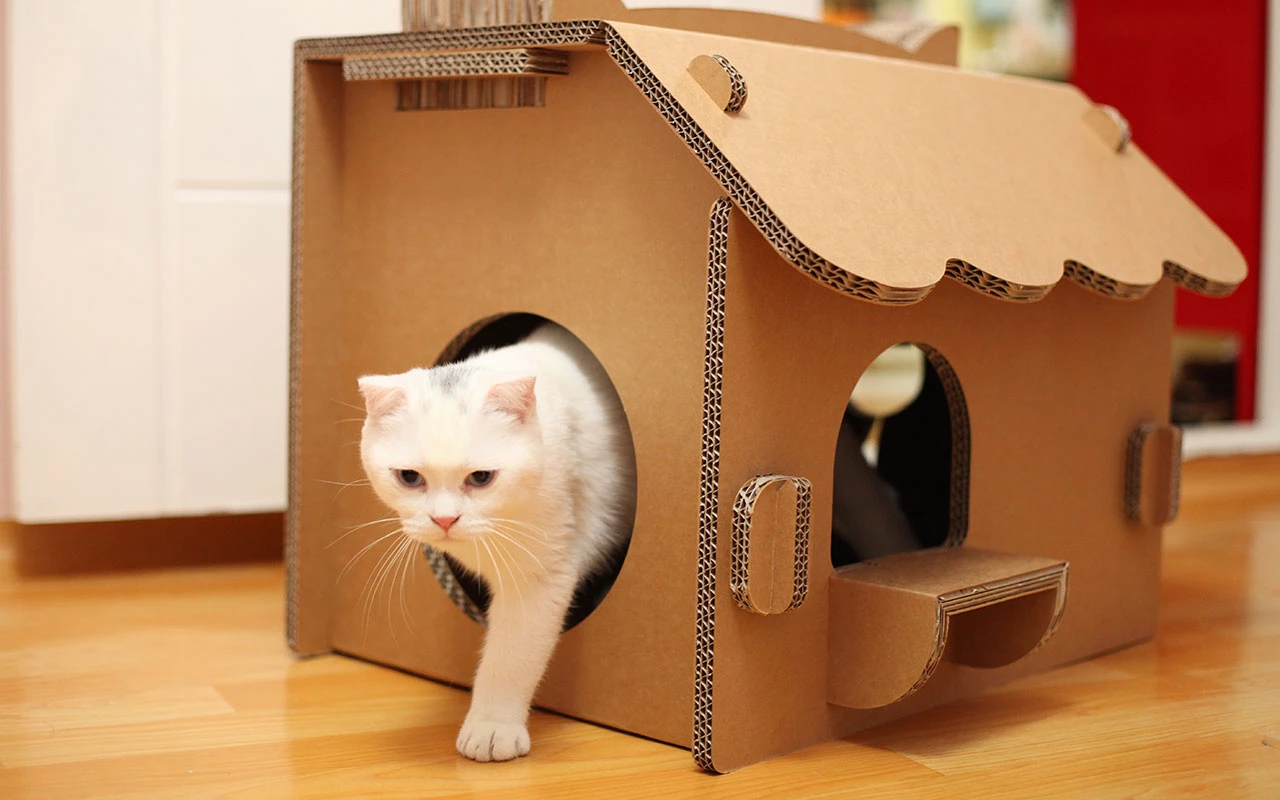 Как из коробки сделать домик для кота? Дом из картона.